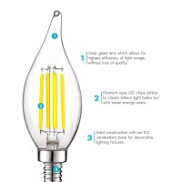 Luxrite Vintage Candelabra Led Bulb 60W Equivalent, 550 Lumens, 5000K Bright White, Led Chandelier Light Bulbs 5W, Dimmable, Flame Tip Clear Glass, Filament Led Candle Bulbs, E12 Base (6 Pack)