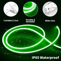 Inextstation Neon Led Strip Lights Green, 16.4Ft/5M Neon Light Strip 12V Silicone Waterproof Flexible Led Neon Lights For Bedroom Festival Party Neon Sign Diy Decor (Power Adapter Not Included)