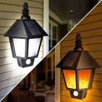 2 Pack Solar Lights Outdoor, 2 In 1 Solar Sconce Decorative Flickering Flame Wall Lights, Dusk To Dawn Waterproof Solar Lights For Garden, Patio, Garage, Back/Front Door