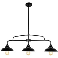 Puzhi Home Black Pendant Lighting Fixture, 3-Lights Modern Farmhouse Chandelier With Metal Island Lights For Kitchen For Dining Room Hallway Pool Table