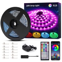 Novostella 20Ft Rgb Smart Led Strip Lights Kit, Music Sync App Rgb Color Changing Flexible Dimmable 180 Units Smd 5050 Leds Tape With 44 Key Remote, Led Ribbon For Home Lighting Kitchen Bar, 24V