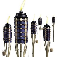 Backyadda Bamboo Tiki Torches For Outside With Extra-Large (16Oz) Metal Canisters And Fiberglass Wicks For Longer Lasting Burn. Stands 59