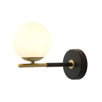 Bokt Matte Black Gold Wall Sconce Mid Century Modern 1-Light Globe Round Wall Light Fixture Vintage Bathroom Vanity Wall Sconce Lighting Frosted White Glass Bar Wall Lamp