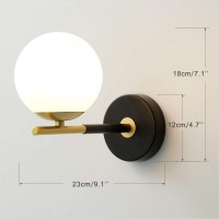 Bokt Matte Black Gold Wall Sconce Mid Century Modern 1-Light Globe Round Wall Light Fixture Vintage Bathroom Vanity Wall Sconce Lighting Frosted White Glass Bar Wall Lamp