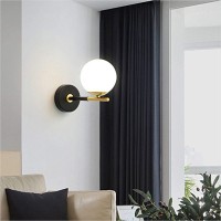 Bokt Matte Black Gold Wall Sconce Mid Century Modern 1-Light Globe Round Wall Light Fixture Vintage Bathroom Vanity Wall Sconce Lighting Frosted White Glass Bar Wall Lamp