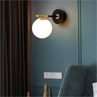 Bokt Matte Black Gold Wall Sconce Mid Century Modern 1-Light Globe Round Wall Light Fixture Vintage Bathroom Vanity Wall Sconce Lighting Frosted White Glass Bar Wall Lamp