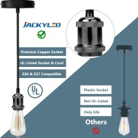 Jackyled Pendant Light Kit Ul Listed Canopy Kit Copper Socket E26 E27 Lampholder Black Woven Fabric Pendant Light Cord Adjustabl