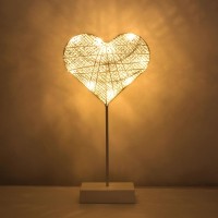 Lewondr Decorative Table Lamp, Heart Led Light Winding Cotton Thread Night Lamp For Bedroom, Battery Powered Desk Lamp For Tables Heart Decorations Xmas Home Romantic Bedside Table Lamp, White