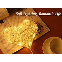 Lewondr Decorative Table Lamp, Heart Led Light Winding Cotton Thread Night Lamp For Bedroom, Battery Powered Desk Lamp For Tables Heart Decorations Xmas Home Romantic Bedside Table Lamp, White