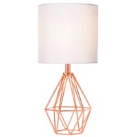 Cotulin Rose Gold Bedside Table Lamp,Modern Small Desk Lamp With Tc Fabric Shade Geometric Metal Base For Kids Living Room Bedroom Nightstand