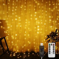 Mashang Led Curtain Lights, 9.8 X 9.8 Ft, 8 Modes Fairy String Lights, Usb Powered Christmas Twinkle Lights For Bedroom, Parties, Wedding Backdrop, Dorm, Patio And More - Warm White