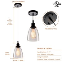 Gladfresit Kitchen Pendant Lighting For Island, Industrial Edison Hanging Light With Clear Glass, Adjustable Nylon Core Ceramic Holder Lighting Fixture Indoor For Dining Room (Bulb Not Included)