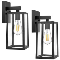 Maxvolador Outdoor Wall Sconce, Exterior Waterproof Wall Lantern Light Fixtures, Black Porch Lights With Toughened Glass Shade, Anti-Rust E26 Socket Front Door Wall Mount Lighting For Garage, 2 Pack