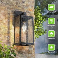 Maxvolador Outdoor Wall Sconce, Exterior Waterproof Wall Lantern Light Fixtures, Black Porch Lights With Toughened Glass Shade, Anti-Rust E26 Socket Front Door Wall Mount Lighting For Garage, 2 Pack