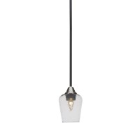 Paramount 1 Light Mini Pendant In Matte Black And Brushed Nickel Finish With 5 Clear Bubble Glass