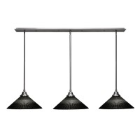 3 Light Linear Pendalier With Hang Straight Swivels Shown In Brushed Nickel Finish With 16 Black Matrix Glass