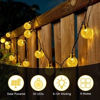 Solar String Lights Outdoor 50 Led Solar Crystal Ball Lights, Solar Powered Globe String Waterproof Decorative Lights With 8 Modes For Patio, Garden, Wedding, Christmas Decorations(Warm White)