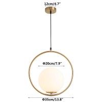 Kco Mid Century Modern Large Globe Pendant Light Fixture 1-Light Brushed Brass Gold Ceiling Hanging Pendant Lighting Minimalist White Glass Round Pendant Light (13.8