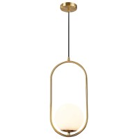 Kco Modern 1-Light Glass Globe Pendant Light Fixture Gold And White Pendant Hanging Lamp Mid Century Minimalist Brushed Brass Pendant Lighting For Kitchen Island Bathroom (7.9