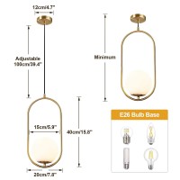 Kco Modern 1-Light Glass Globe Pendant Light Fixture Gold And White Pendant Hanging Lamp Mid Century Minimalist Brushed Brass Pendant Lighting For Kitchen Island Bathroom (7.9