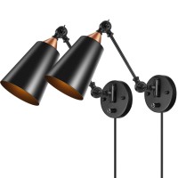 Elibbren Vintage Plug In Wall Sconce 2 Pack, Industrial Edison Wall Light With 5.9Ft Plug In Cord With On Off Switch, Rustic Vanity Bedroom Swing Arm Wall Light Fixtures