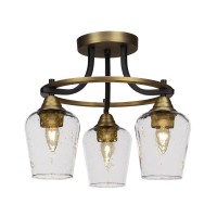 Paramount 3 Light Semi-Flush In Matte Black And Brass Finish With 5 Clear Bubble Glass