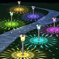 Beau Jardin 8 Pack Solar Pathway Lights Color Changing Outdoor Waterproof Multi Color Halloween Led Glass Stainless Steel Metal