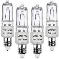 Vinaco E11 Bulb, 4Pcs Jde11 120V 100W Halogen Light Bulbs, E11 Dimmable, 2700K Warm White, E11 Halogen Bulb 100 Watt With Mini Candelabra Base, High Output 1700Lm & High Cri100 E11 Light Bulb