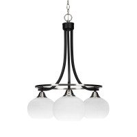 Paramount 3 Light Chandelier In Matte Black And Brushed Nickel Finish With 7 White Muslin Glass