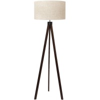 Lepower Wood Tripod Floor Lamp, Mid Century Standing Reading Light For Living Room, Bedroom, Study Room And Office, Modern Design, Flaxen Shade With E26 Base (Walnut)