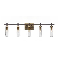 Salinda 5 Light Bath Bar In Espresso & Brass Finish With 2.5 Clear Bubble Glass