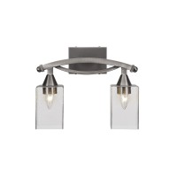 Bow 2 Light Bath Bar Shown In Brushed Nickel Finish With 4 Clear Bubble Glass