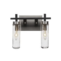 Salinda 2 Light Bath Bar In Matte Black & Brushed Nickel Finish With 2.5 Clear Bubble Glass