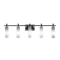 Salinda 5 Light Bath Bar In Matte Black & Brushed Nickel Finish With 2.5 White Muslin Glass