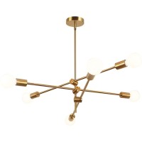 Kco Lighting Modern Sputnik Chandelier 6-Light Gold Ceiling Pendant Lighting Mid-Century Pendant Hanging Fixture For Kitchen Island Dining Room Living Room (6-Lights)