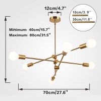 Kco Lighting Modern Sputnik Chandelier 6-Light Gold Ceiling Pendant Lighting Mid-Century Pendant Hanging Fixture For Kitchen Island Dining Room Living Room (6-Lights)