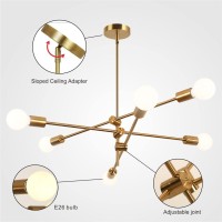 Kco Lighting Modern Sputnik Chandelier 6-Light Gold Ceiling Pendant Lighting Mid-Century Pendant Hanging Fixture For Kitchen Island Dining Room Living Room (6-Lights)