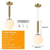 Kco Lighting Modern Globe Pendant Light Fixture White And Gold Pendant Light 1-Light Kitchen Island Single Pendant Lighting Round Glass Hanging Light Nordic Minimalist Ball Pendant Light (Gold)