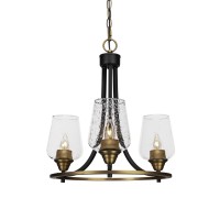 Paramount 3 Light Chandelier In Matte Black And Brass Finish With 5 Clear Bubble Glass