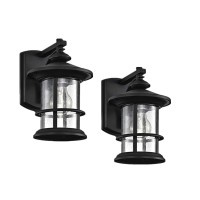 Micsiu Outdoor Wall Light Fixture Exterior Wall Mount Lantern Waterproof Vintage Wall Sconce With Clear Seedy Glass For Front Porch, Patio, Backyard, Textured Black (2 Pack)