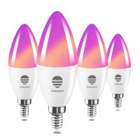 Smart Candelabra Led Bulbs, E12 Smart Bulbs That Work With Alexa Google, 6W (60W Equivalent) 600Lm, Smart Chandelier Light Bulbs 2700K-6500K+Rgbw, No Hub Required, 2.4Ghz Wifi Only, 4 Pack