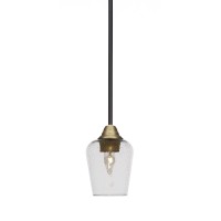 Paramount 1 Light Mini Pendant In Matte Black And Brass Finish With 5 Clear Bubble Glass