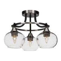 Paramount 3 Light Semi-Flush In Matte Black And Brushed Nickel Finish With 7 Clear Bubble Glass