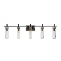 Salinda 5 Light Bath Bar In Matte Black & Brushed Nickel Finish With 2.5 Clear Bubble Glass