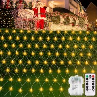 Echsoari Battery Operated Net Lights 100 Led Net Fairy Lights 8 Modes Remote Timer Dimmable Garden Patio Mesh Lighting For Bush