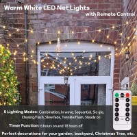 Echsoari Battery Operated Net Lights 100 Led Net Fairy Lights 8 Modes Remote Timer Dimmable Garden Patio Mesh Lighting For Bush