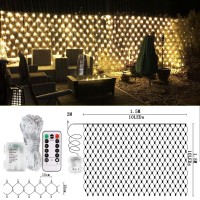 Echsoari Battery Operated Net Lights 100 Led Net Fairy Lights 8 Modes Remote Timer Dimmable Garden Patio Mesh Lighting For Bush