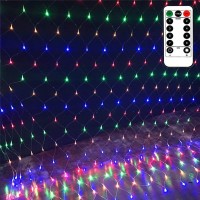 Echosari Patio Garden Net Light String Led Outdoor Waterproof Battery Operated 8 Modes Remote Timer Dimmable Multicolored Mesh