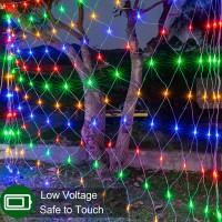 Echosari Patio Garden Net Light String Led Outdoor Waterproof Battery Operated 8 Modes Remote Timer Dimmable Multicolored Mesh