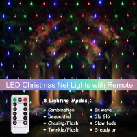 Echosari Patio Garden Net Light String Led Outdoor Waterproof Battery Operated 8 Modes Remote Timer Dimmable Multicolored Mesh